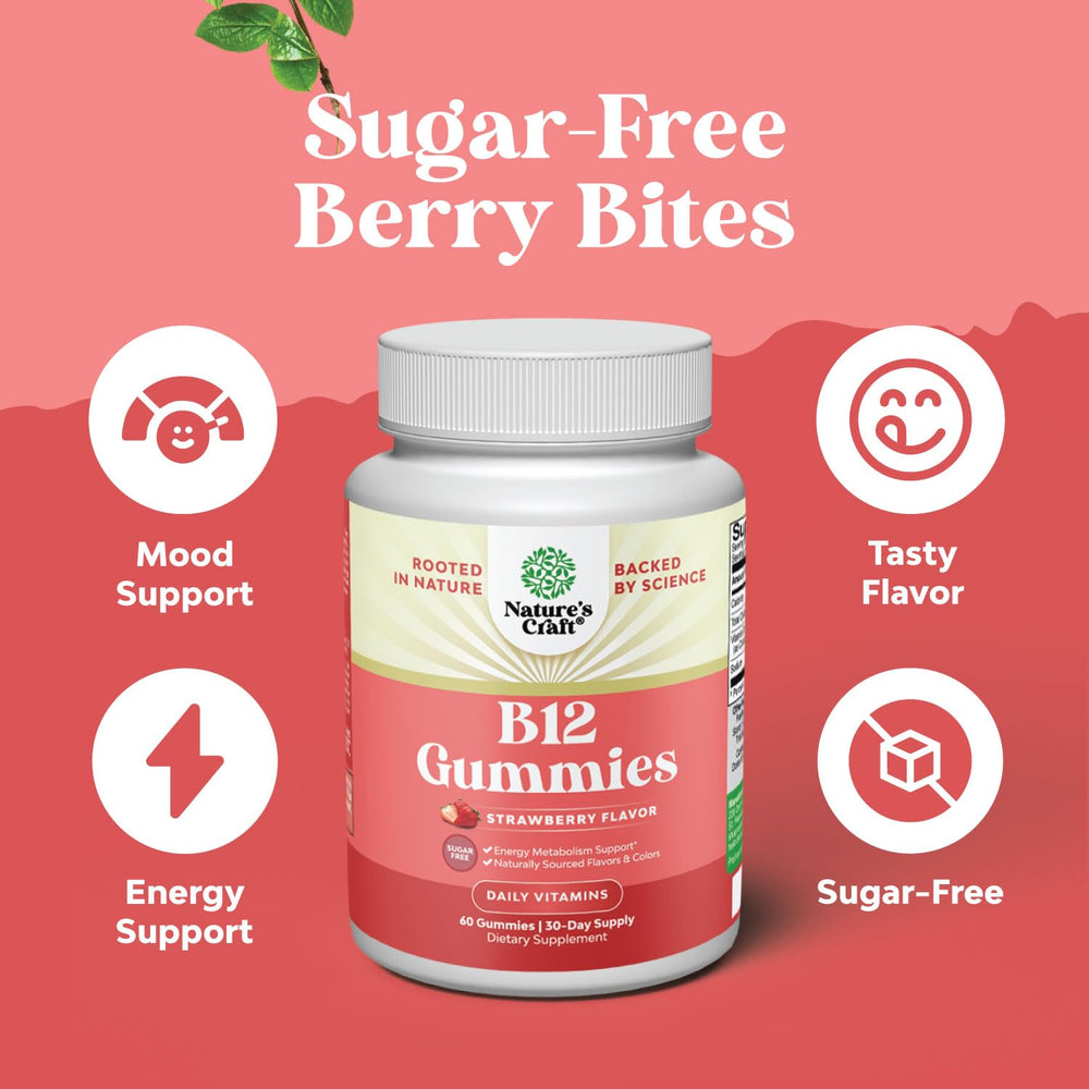 Serving suggestion for Natures Craft B12 Gummies showing two gummies