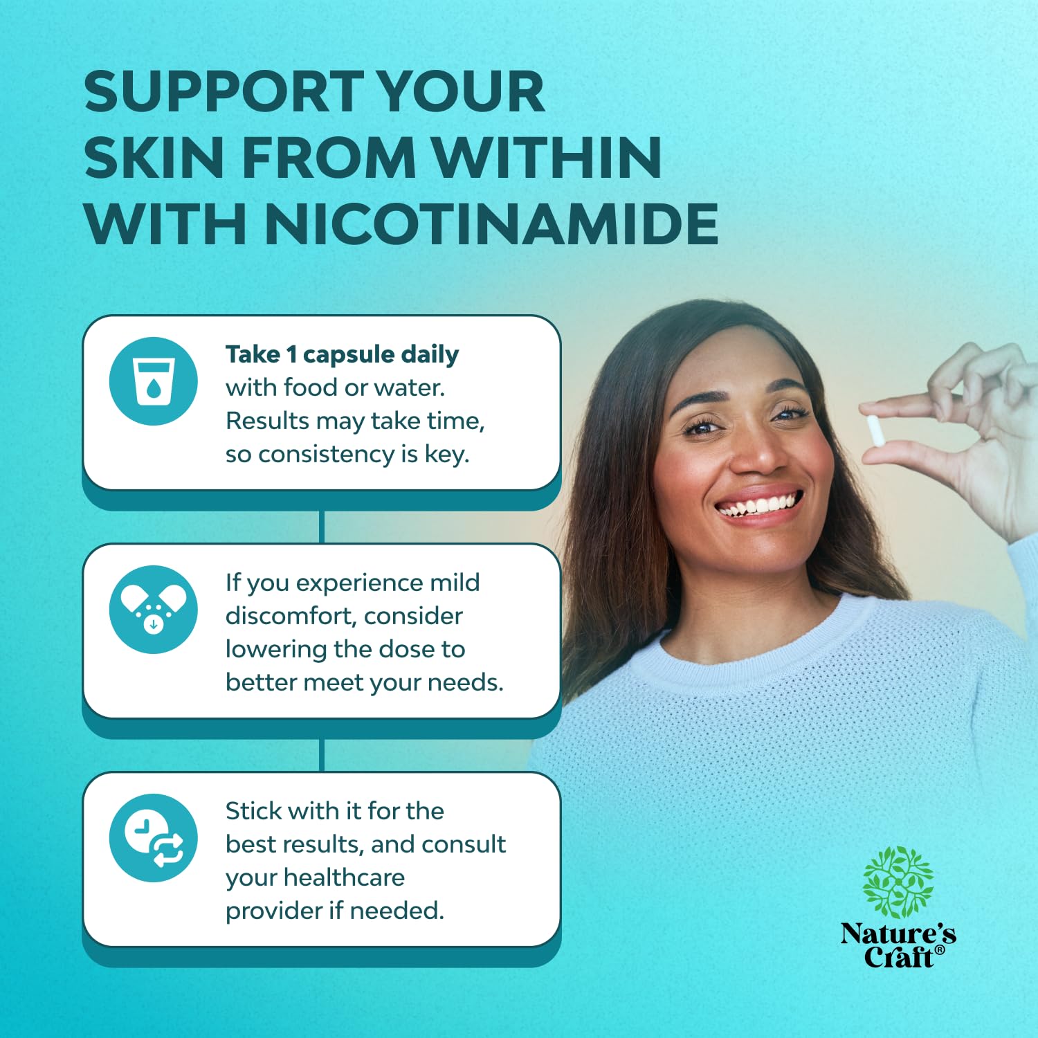 Nature's Craft Vitamin B3 Niacinamide packaging on shelf for easy purchase