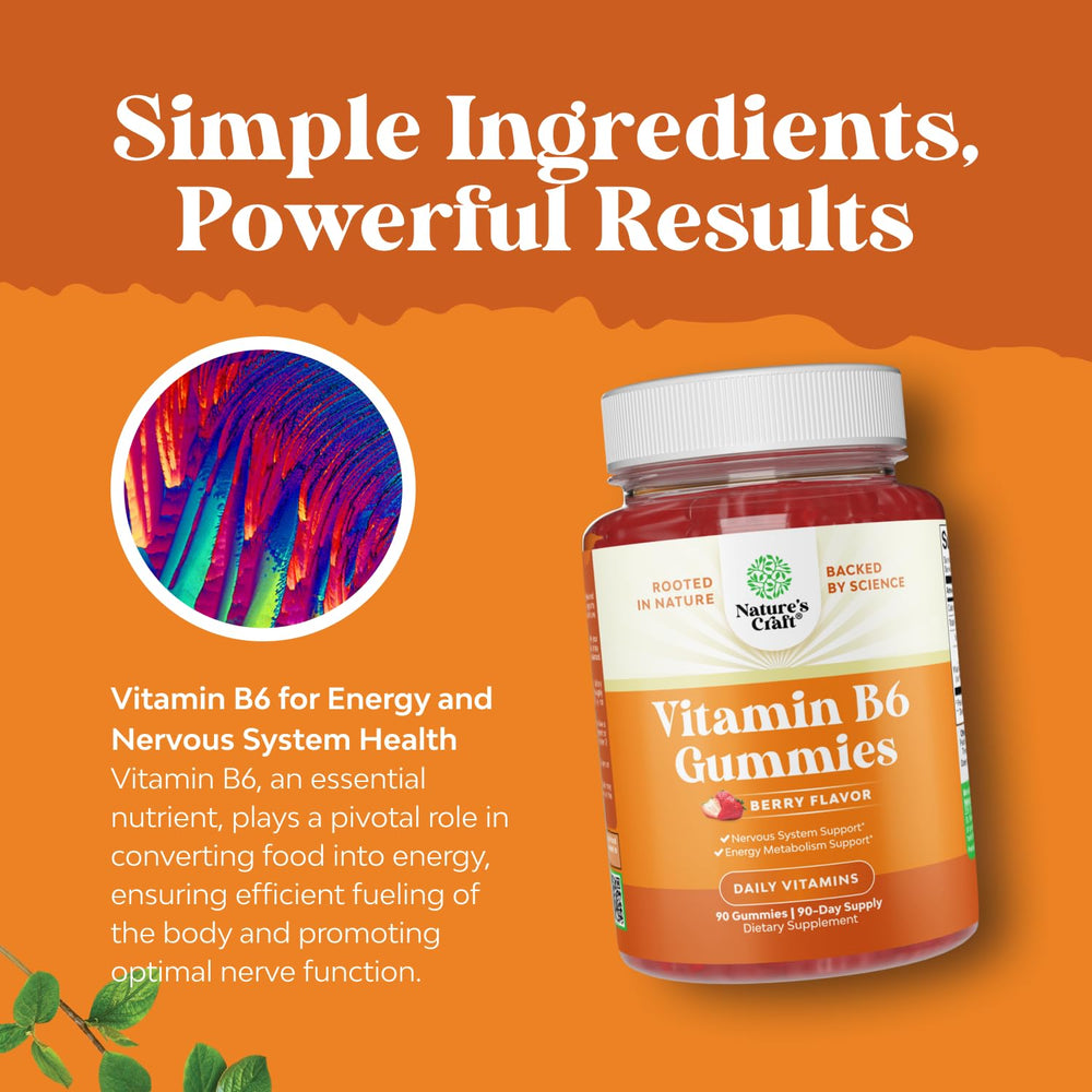 Natures Craft B6 Gummies on desk suggest daily nervous system support.