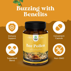 Natures Craft bee pollen powder granules close-up for nutrient-dense mix.