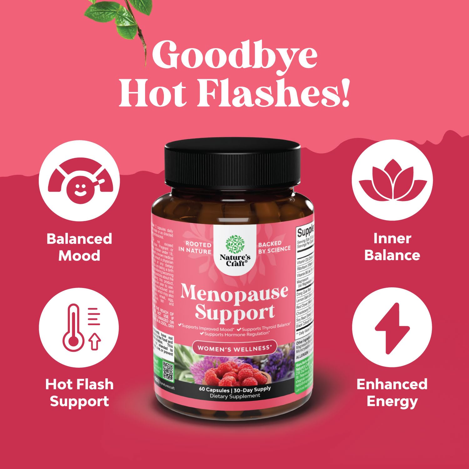 Natures Craft black cohosh root image, part of the herbal formula for hot flash relief.