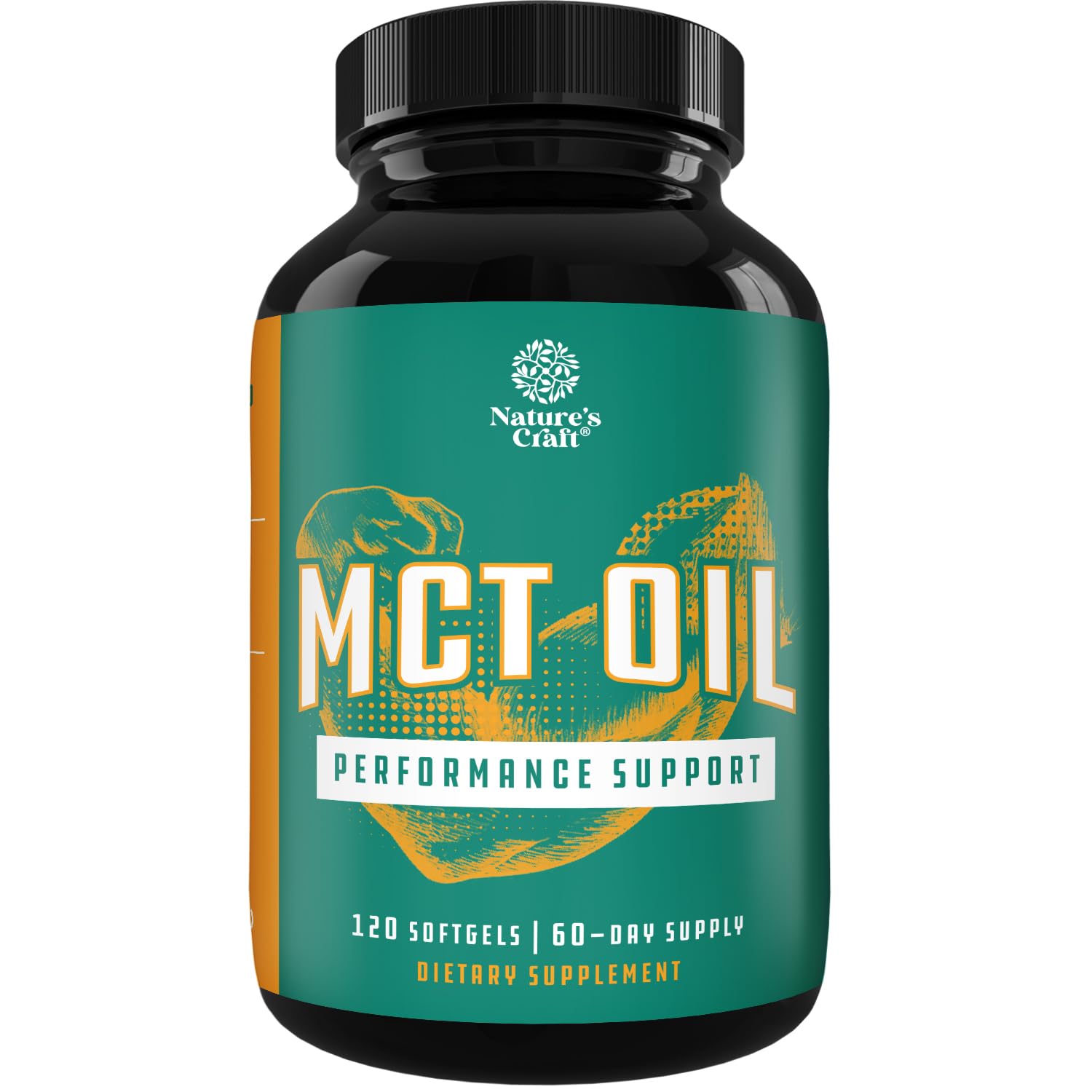 Natures Craft C8 MCT Softgels bottle on shelf for easy workout energy