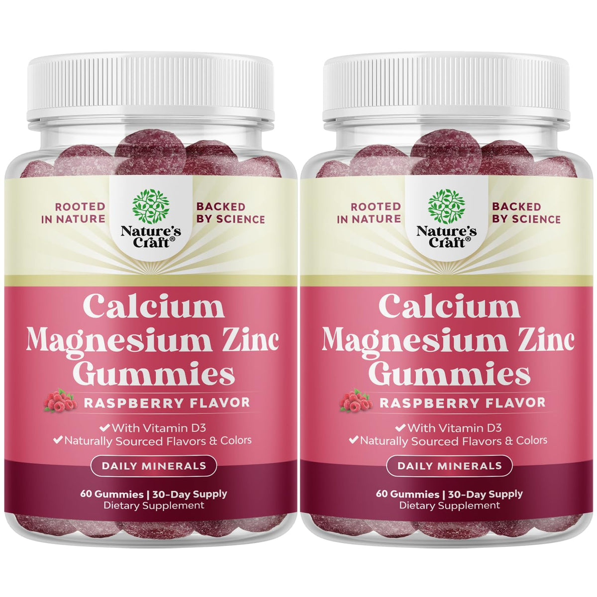 Natures Craft Calcium Magnesium Zinc Gummies bottle pour for convenient daily supplementation