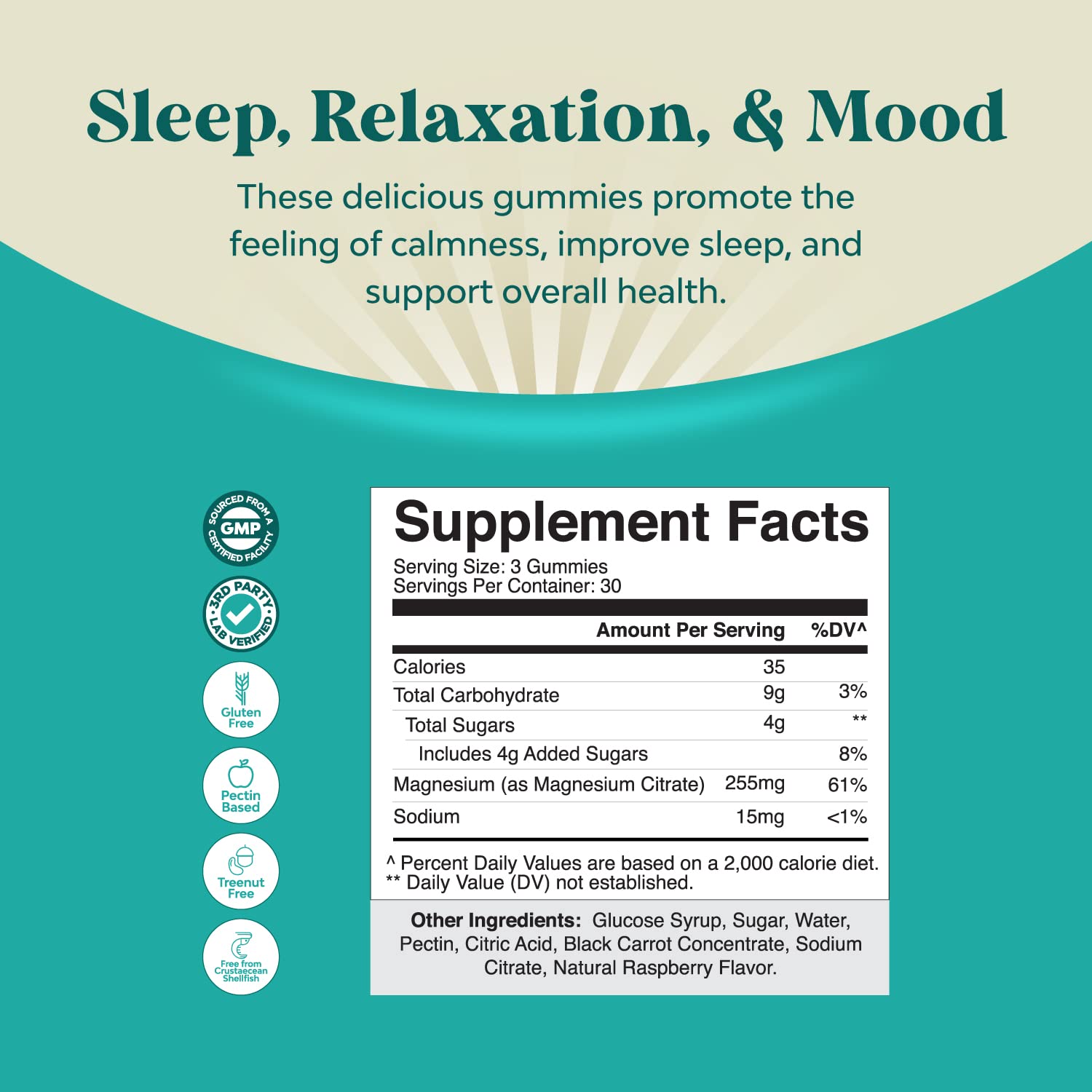 Close-up of Natures Craft Calm Magnesium Gummies raspberry bites offering crisp flavor and daily comfort.