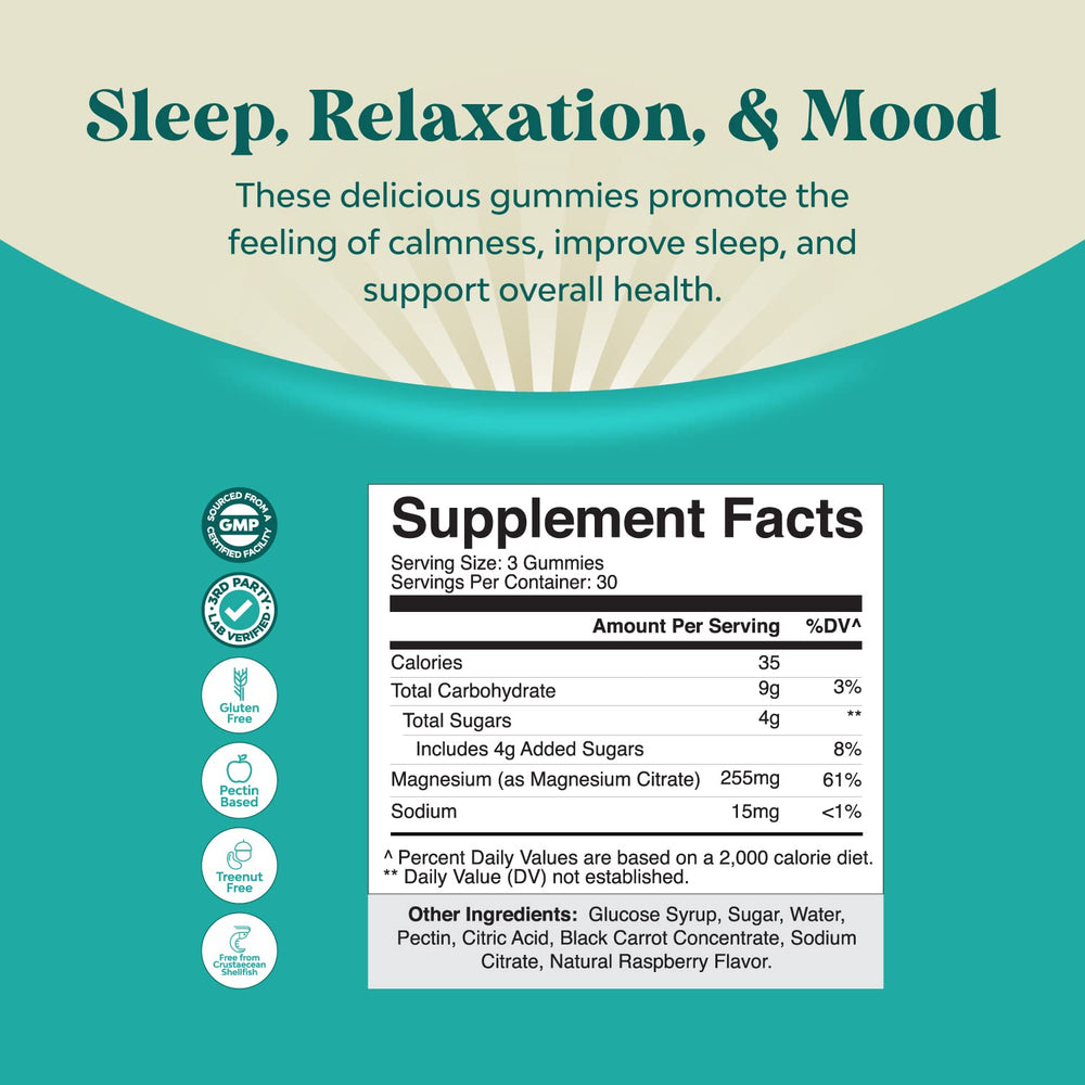 Close-up of Natures Craft Calm Magnesium Gummies raspberry bites offering crisp flavor and daily comfort.