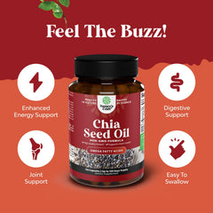 Natures Craft chia seed oil capsules on table with glass of water for daily fiber and omega-3