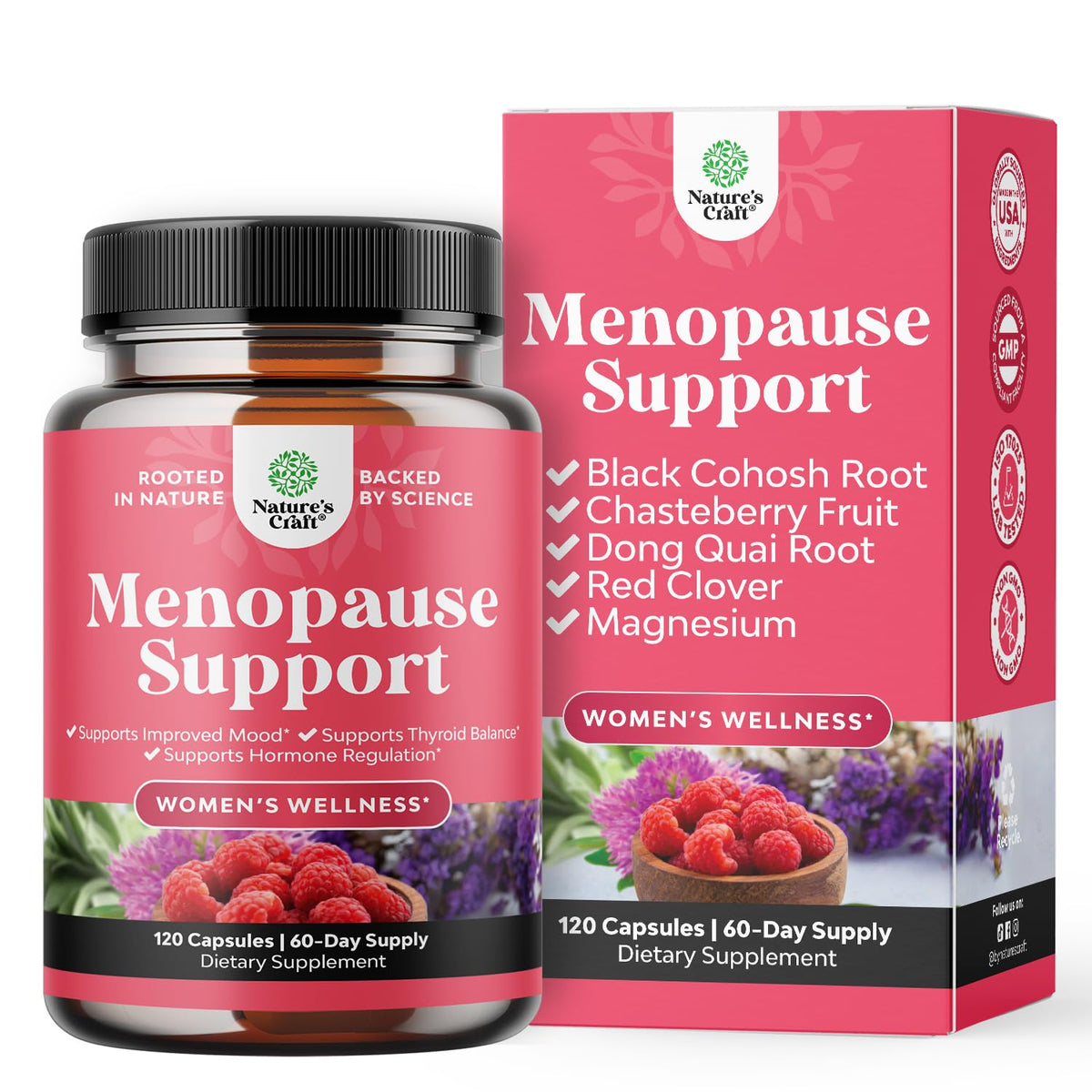 Natures Craft Complete Herbal Menopause bottle promotes balanced comfort during menopause