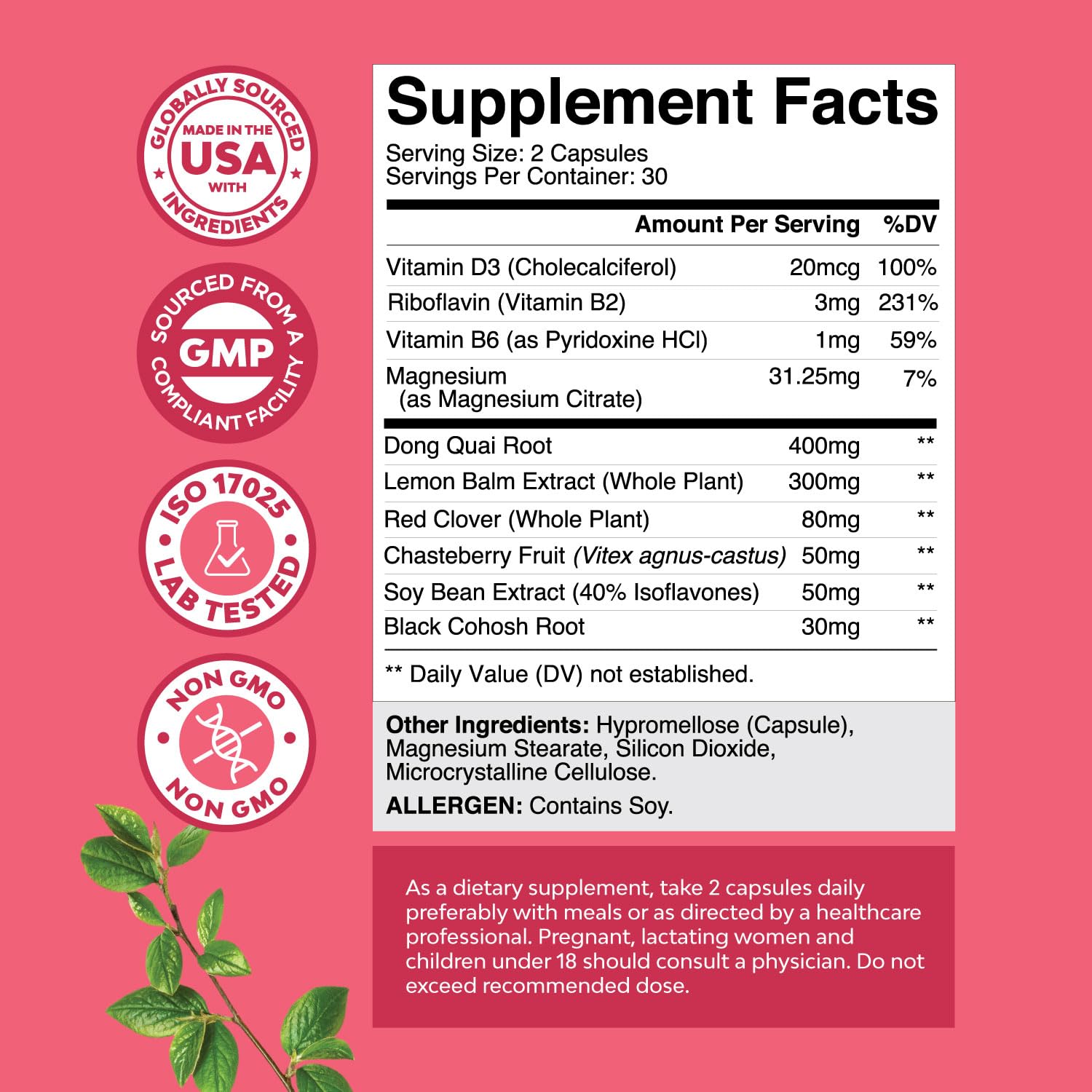 Natures Craft capsules close-up highlighting the herbal blend for hormonal support.