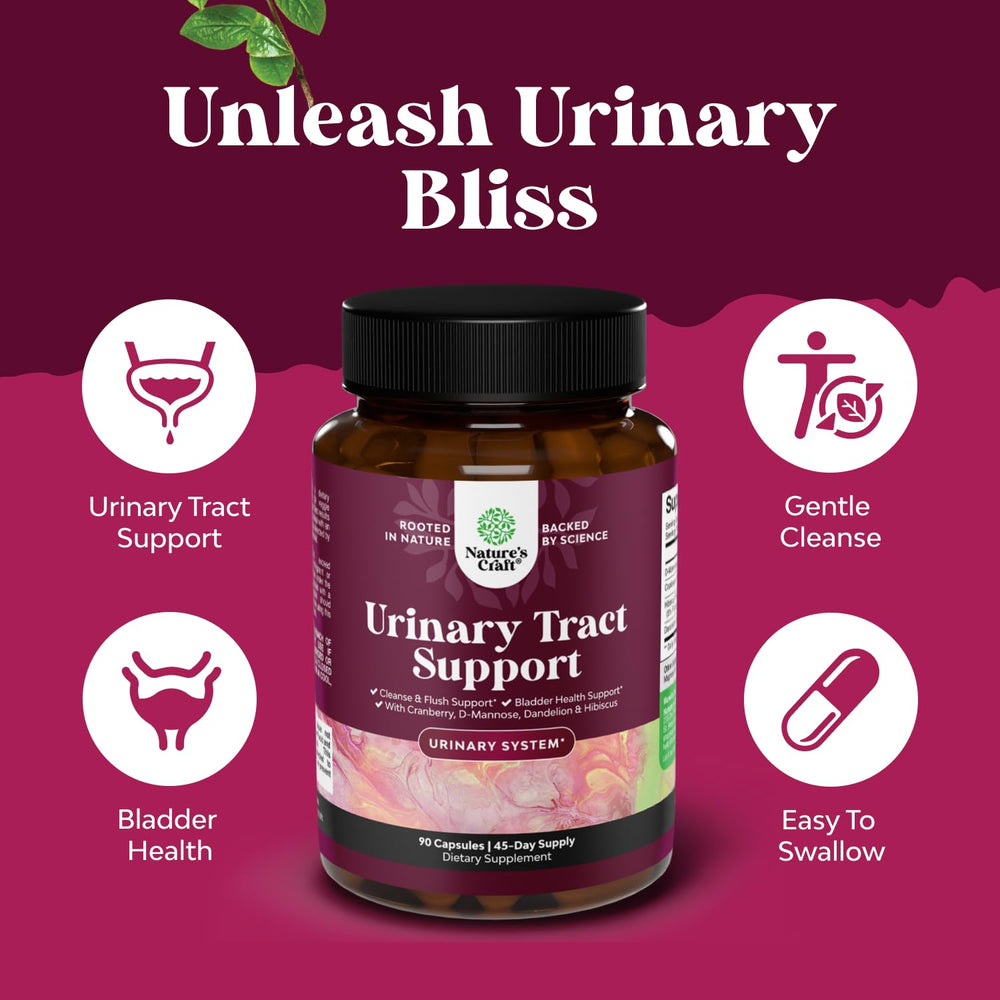 Natures Craft Cranberry-D-Mannose blend capsules highlight a potent urinary support formula