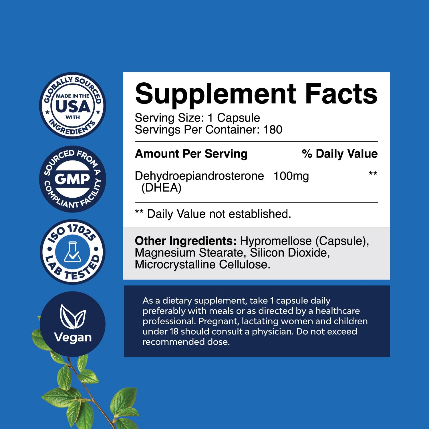 DHEA capsules close-up showing quality and easy daily dosing.