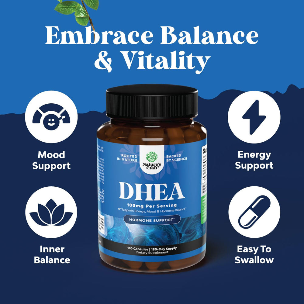 Front label of Natures Craft DHEA packaging for trust and clarity.