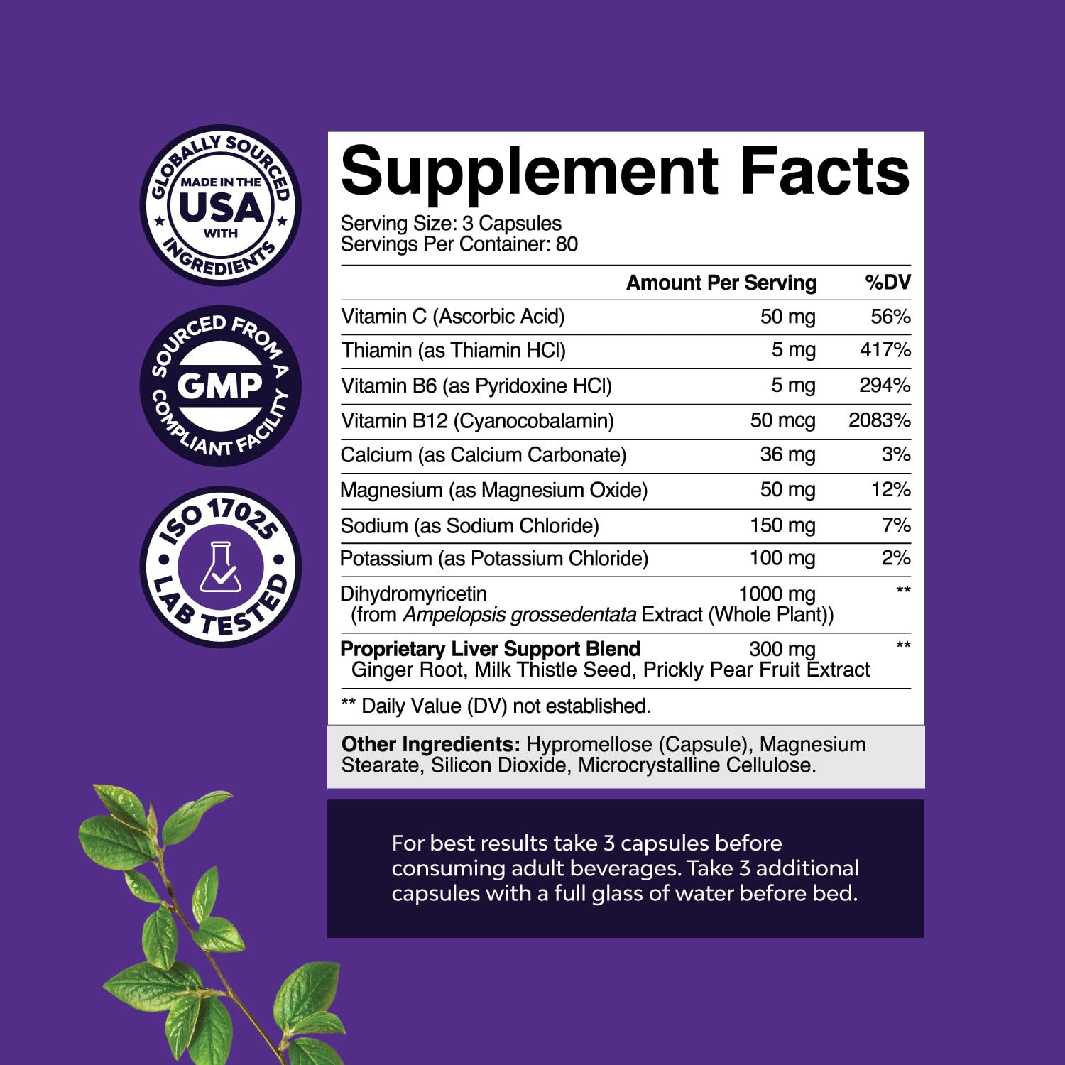 Nature s Craft DHM capsules shown for post-drinking hydration and balance