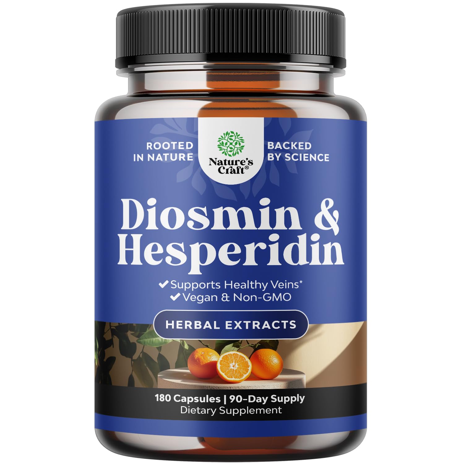 Nature's Craft diosmin hesperidin bottle showing vegan-friendly circulation support