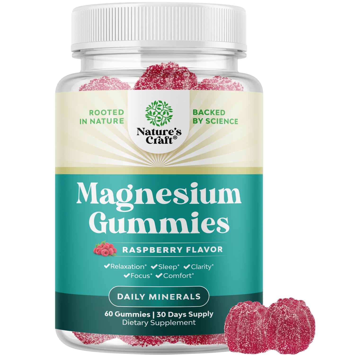 Natures Craft Extra Strength Calm Magnesium Gummies bottle front for restful evenings