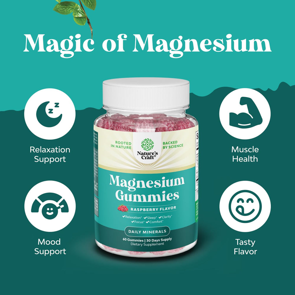 Natures Craft Calm Magnesium Gummies jar on nightstand suggesting easy nightly use