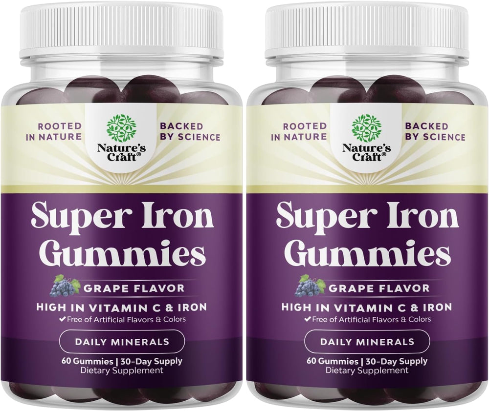Natures Craft Extra Strength Iron Gummies bottle front for daily energy support.
