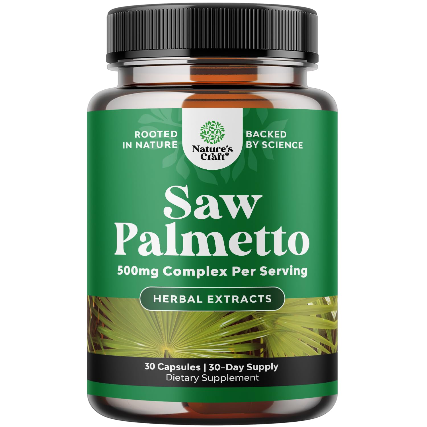 Natures Craft extra strength saw palmetto bottle with potential urinary support