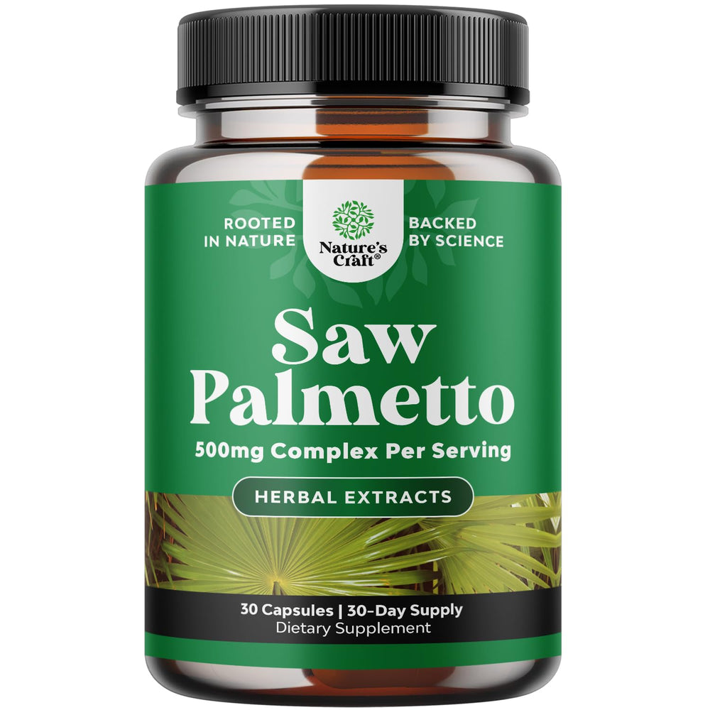 Natures Craft extra strength saw palmetto bottle with potential urinary support