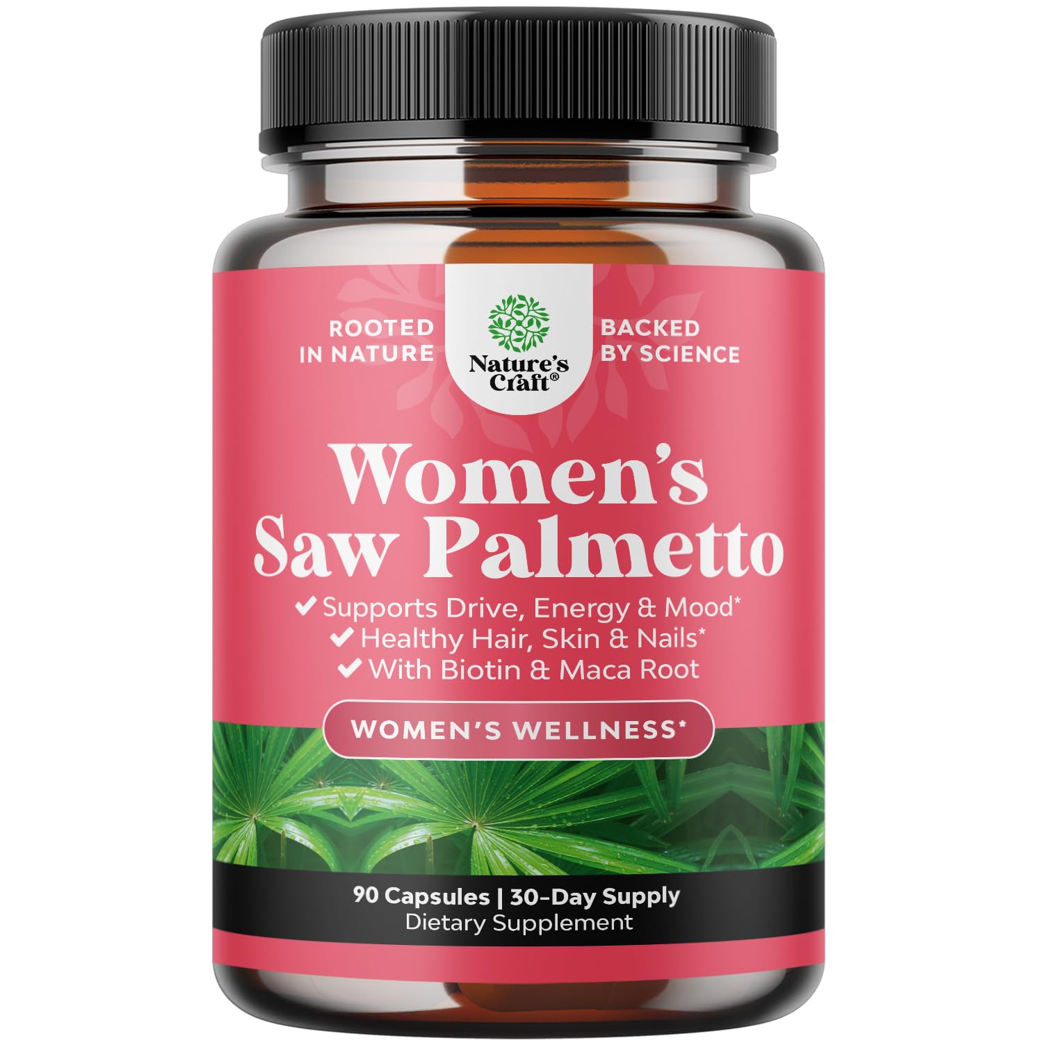 Natures Craft extra-strength saw palmetto women bottle shown for potential hair health support