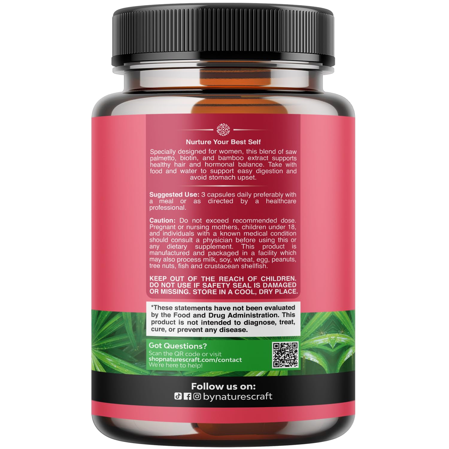 Natures Craft saw palmetto women capsules displayed to highlight DHT-related hair health benefits