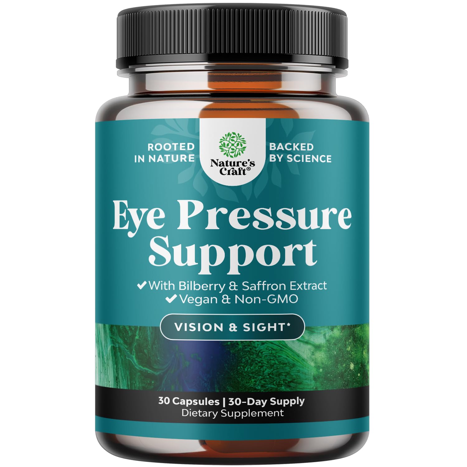 Natures Craft Eye Pressure Support bottle with vegan capsules for daily eye comfort.