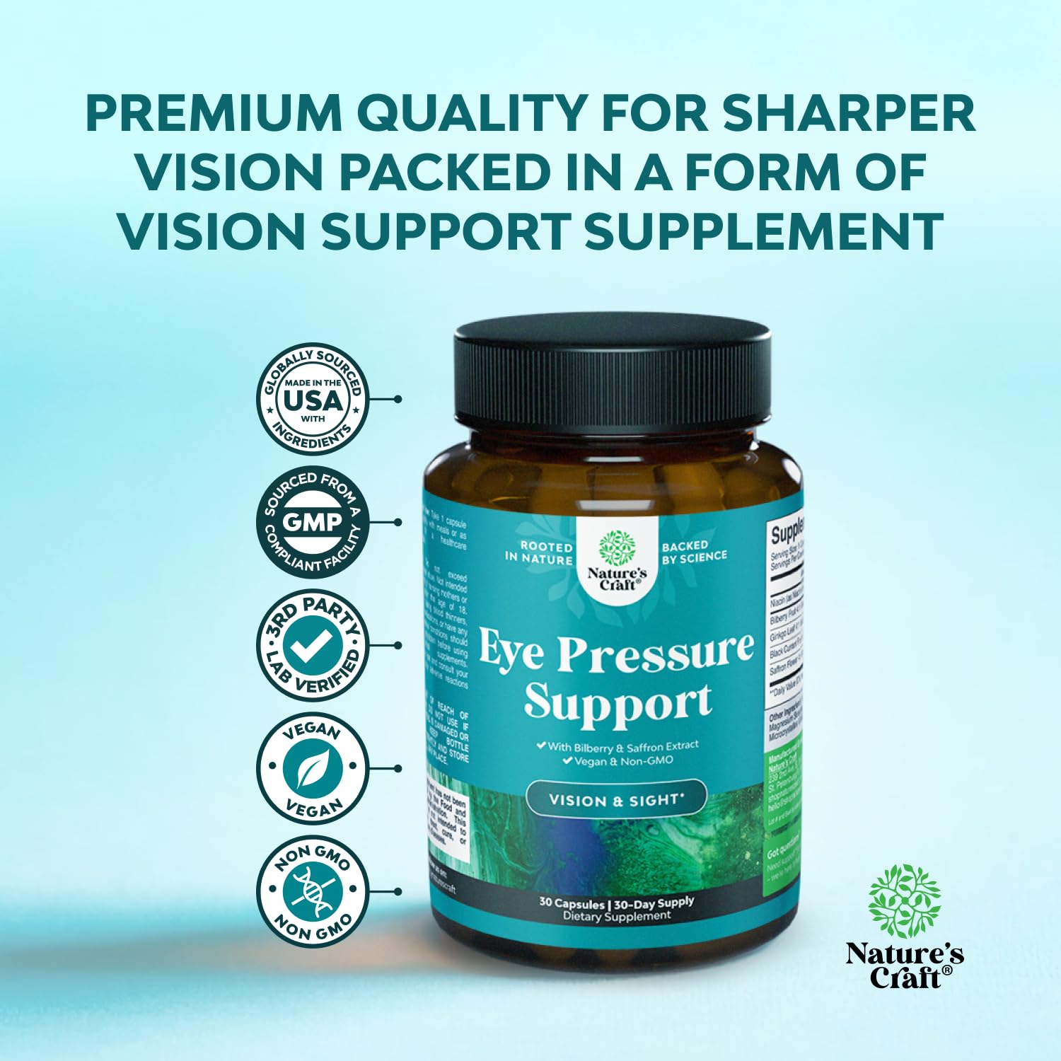 Natures Craft Eye Pressure Support saffron flower extract for potential soothing effects.