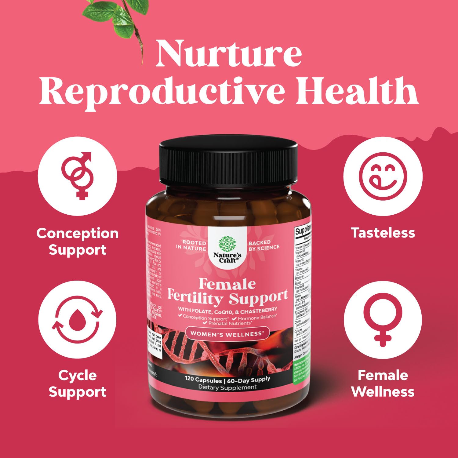 Natures Craft ingredients label reveals chasteberry, CoQ10, folate and more.