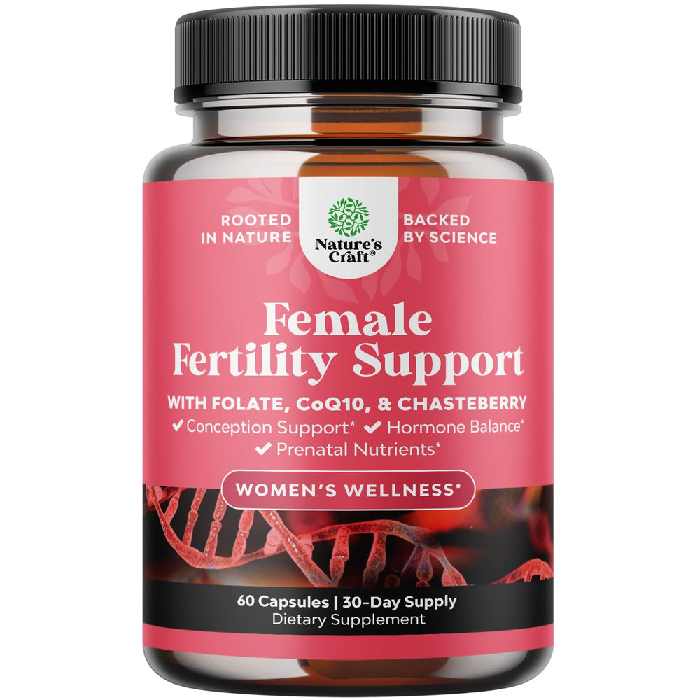 Natures Craft fertility pills bottle for daily preconception support.