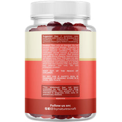 Natures Craft Fiber Gummies bottle back showing ingredients and directions for gut comfort.
