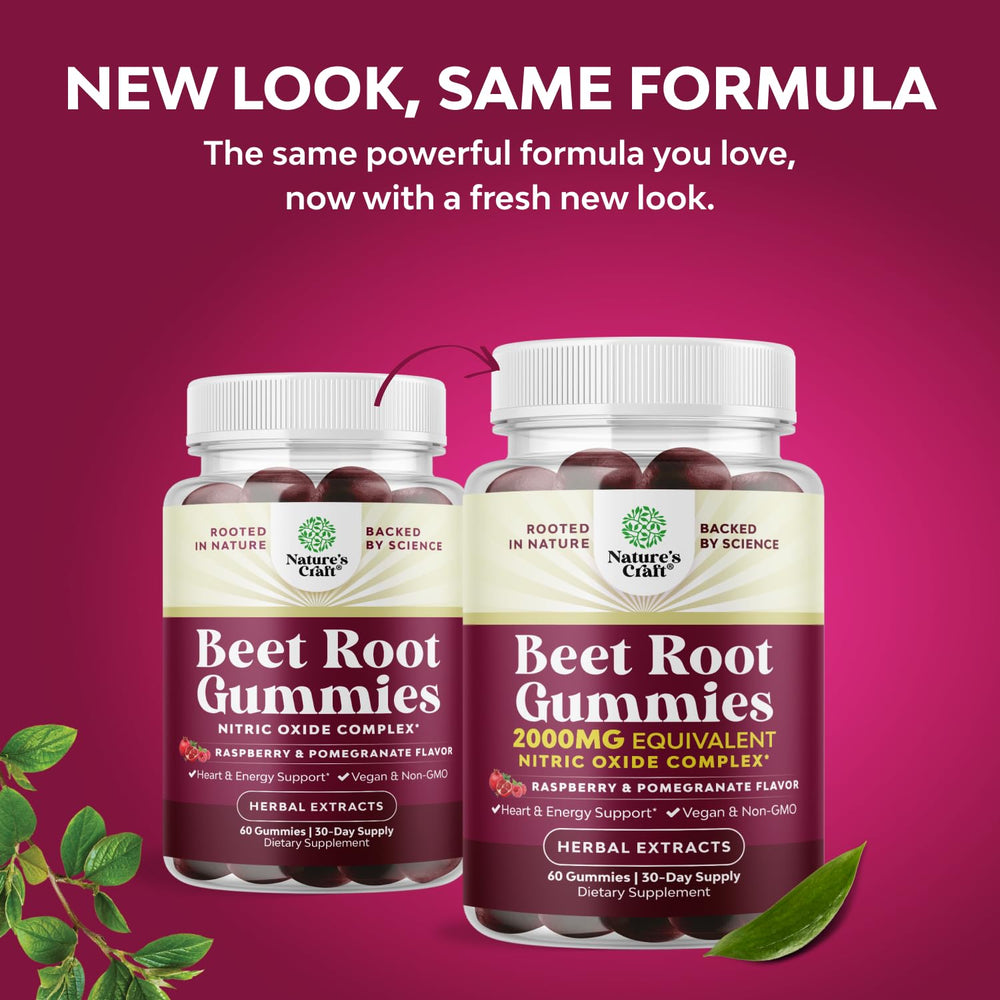 Natures Craft Flow Boosting Beet Root Gummies label closeup highlights vegan and gluten-free qualities