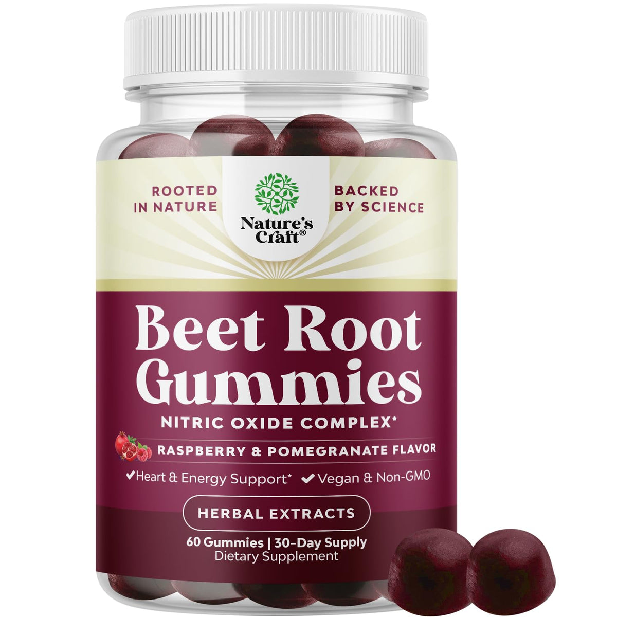 Natures Craft Flow Boosting Beet Root Gummies pack shot showing daily energy support