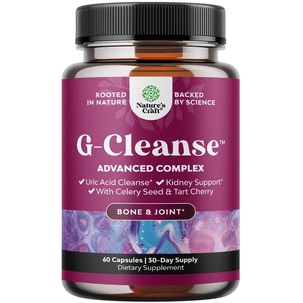 Natures Craft G-Cleanse bottle with capsules for uric acid support.