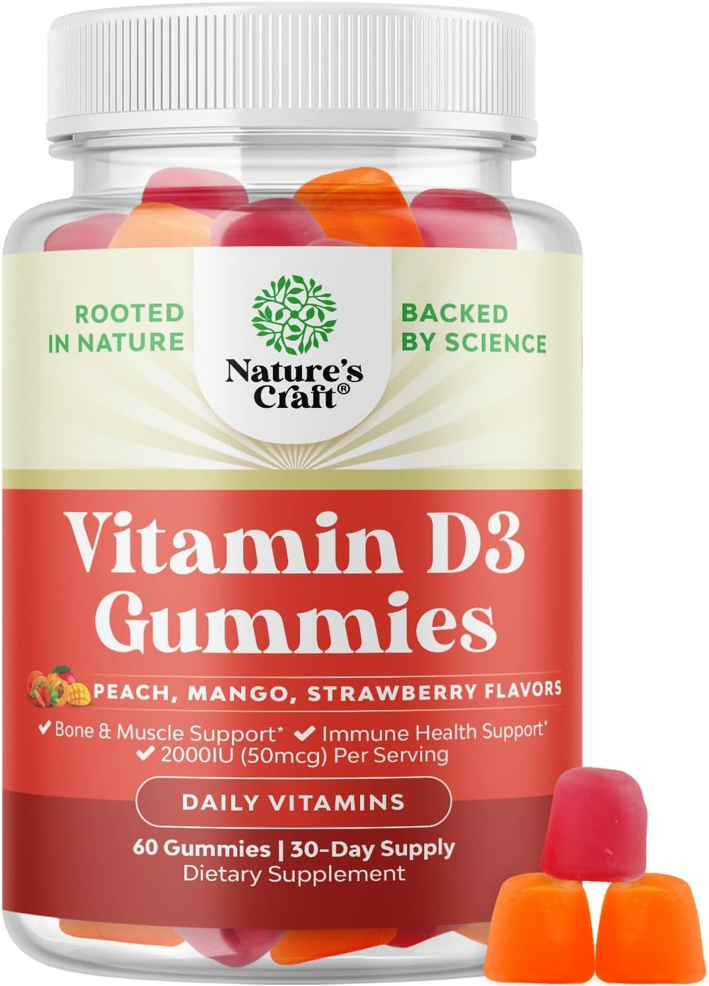 Gominolas D3 de Natures Craft en botella para ingesta diaria saludable