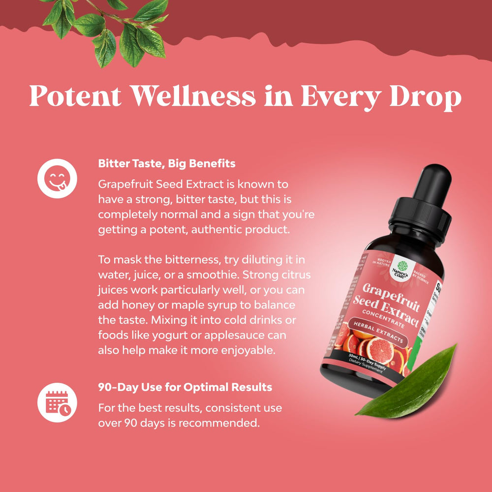 Natures Craft GSE liquid drops shown with dropper for precise one-drop daily dosing.