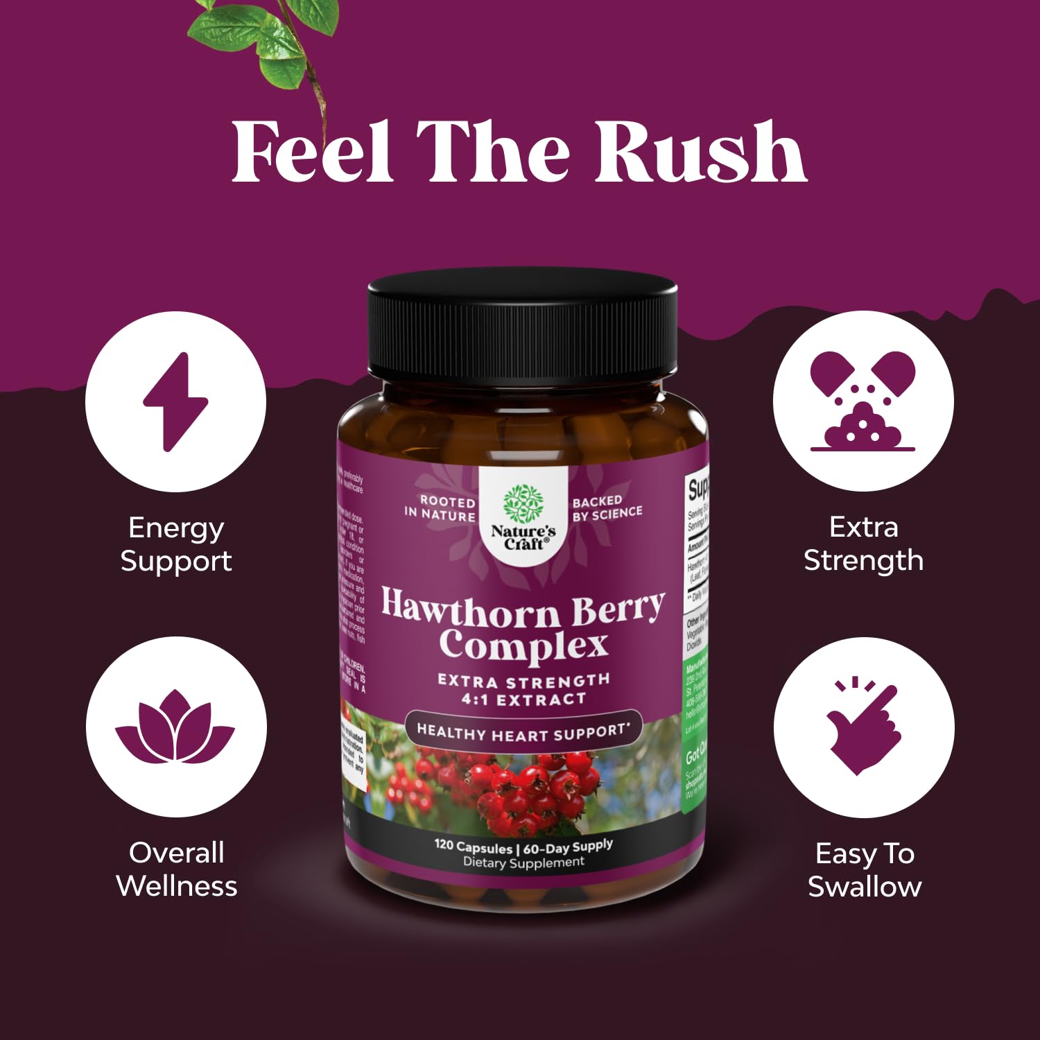 Natures Craft capsules with leaves and flowers illustration promoting circulation