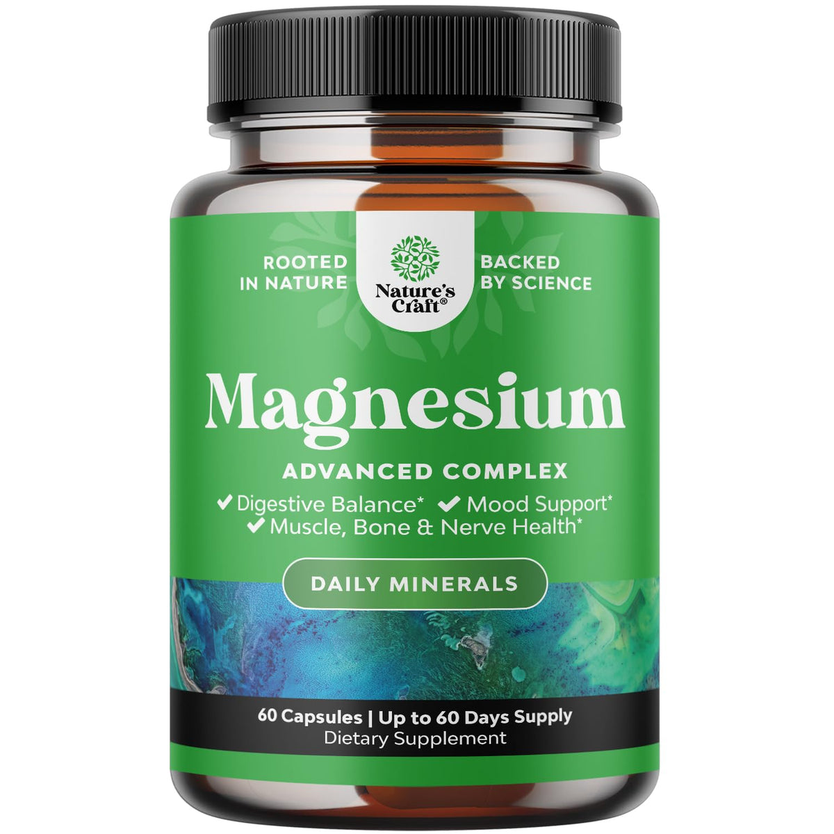 Natures Craft high-absorption magnesium complex bottle for optimized intake.