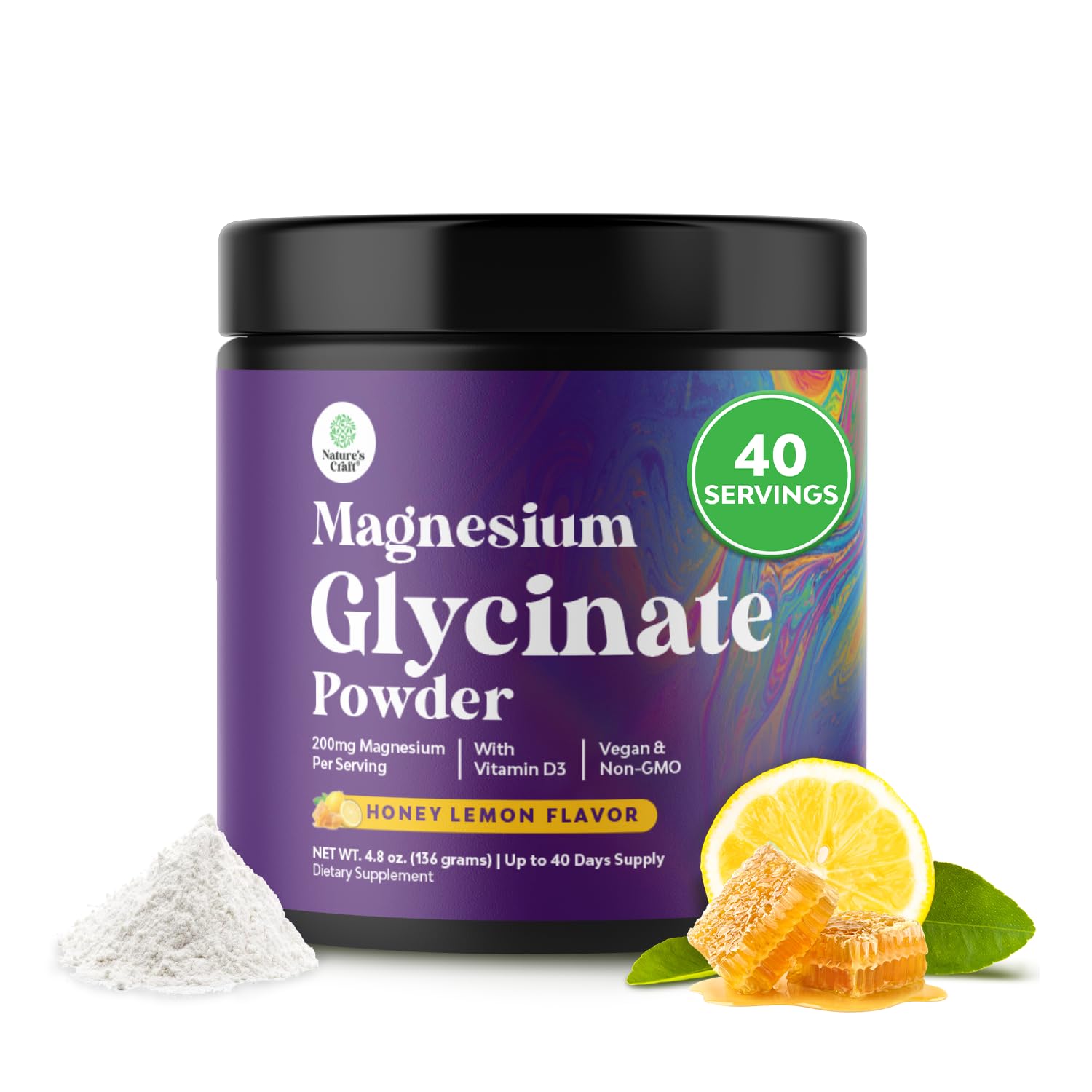 Natures Craft high absorption magnesium glycinate powder bottle ready for a smooth sleep routine.