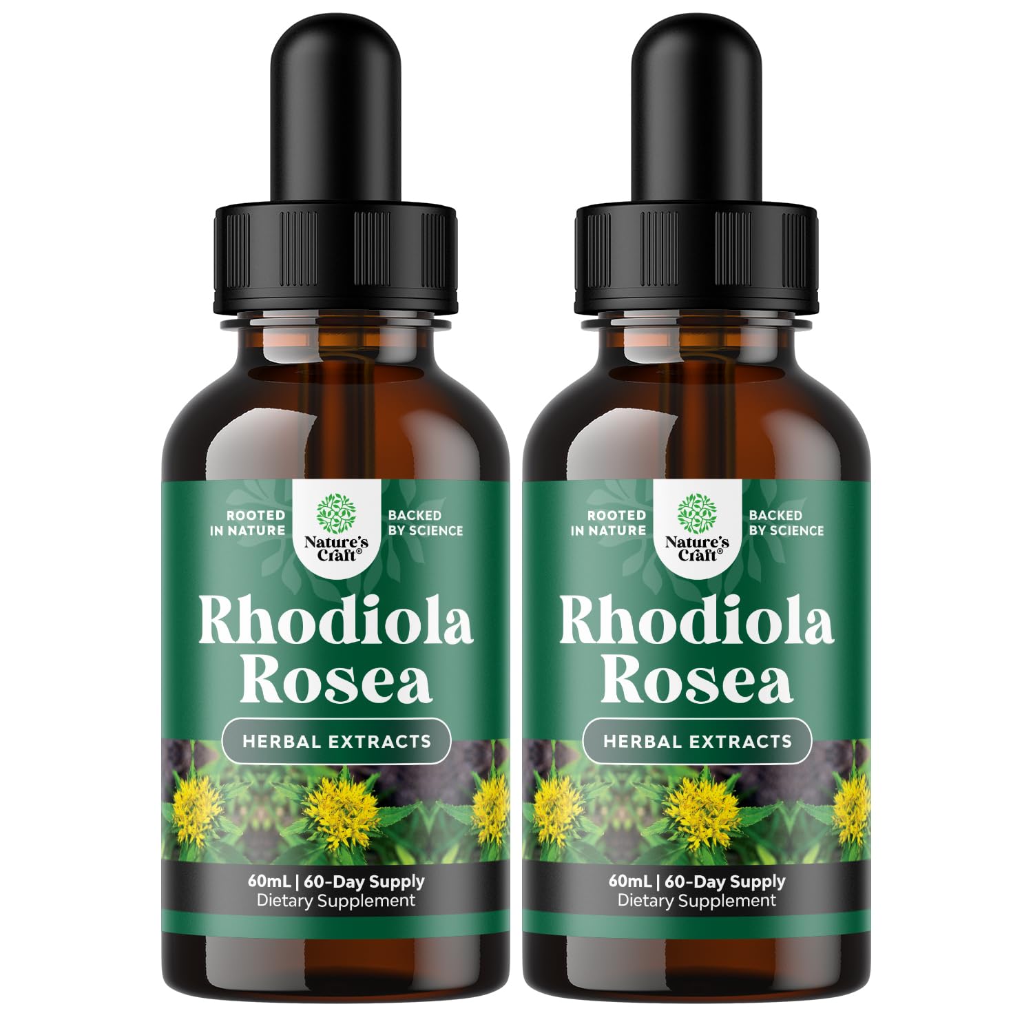 Natures Craft high potency rhodiola tincture bottle for convenient daily use.