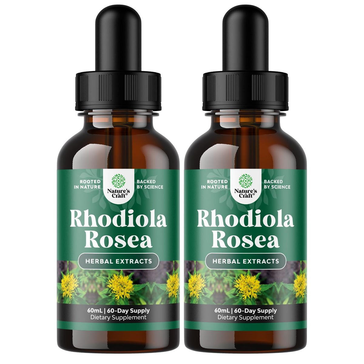 Natures Craft high potency rhodiola tincture bottle for convenient daily use.