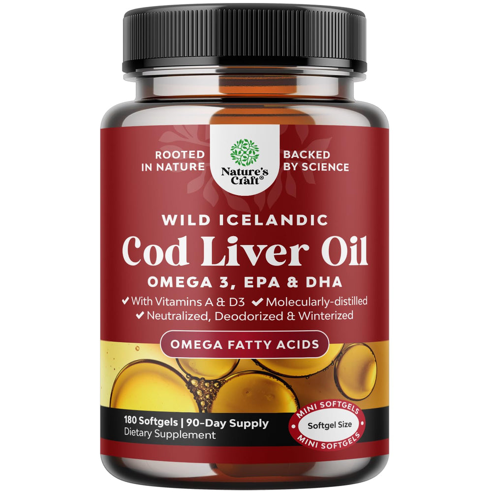 Natures Craft Icelandic Cod Liver Oil softgels bottle for daily omega-3 support