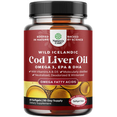 Natures Craft Icelandic cod liver oil softgels front label may support heart health.