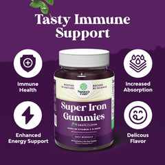 Natures Craft Iron Gummies pouring from bottle into hand for quick daily intake.