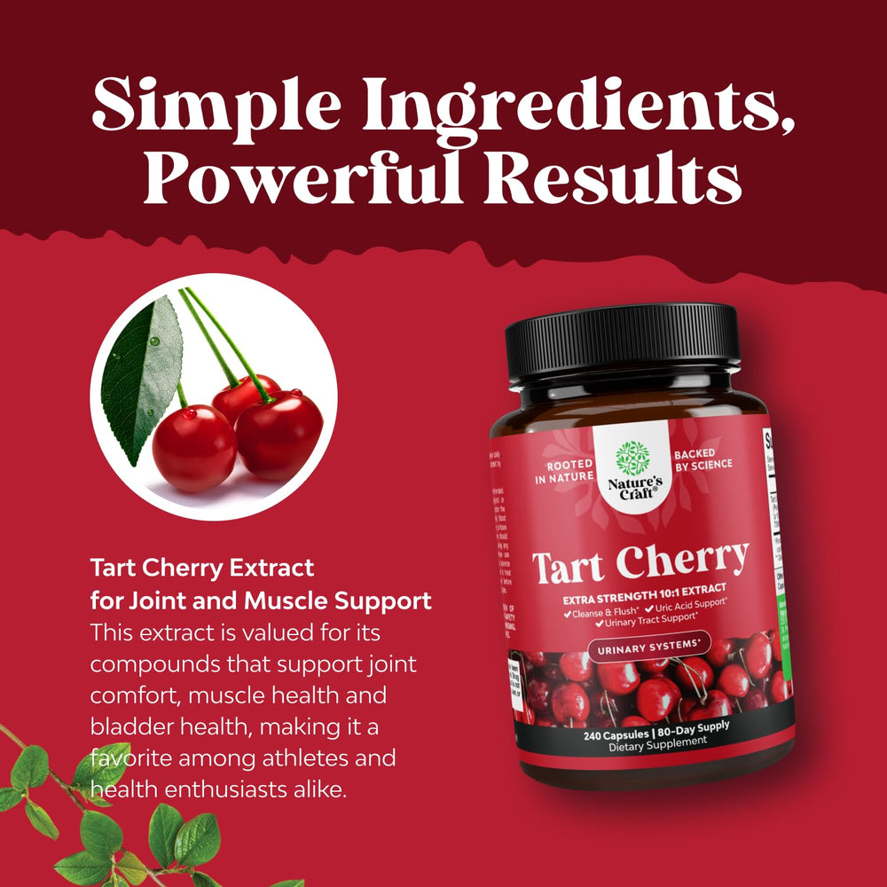 Nature's Craft joint support tart cherry capsules for mobility and comfort.