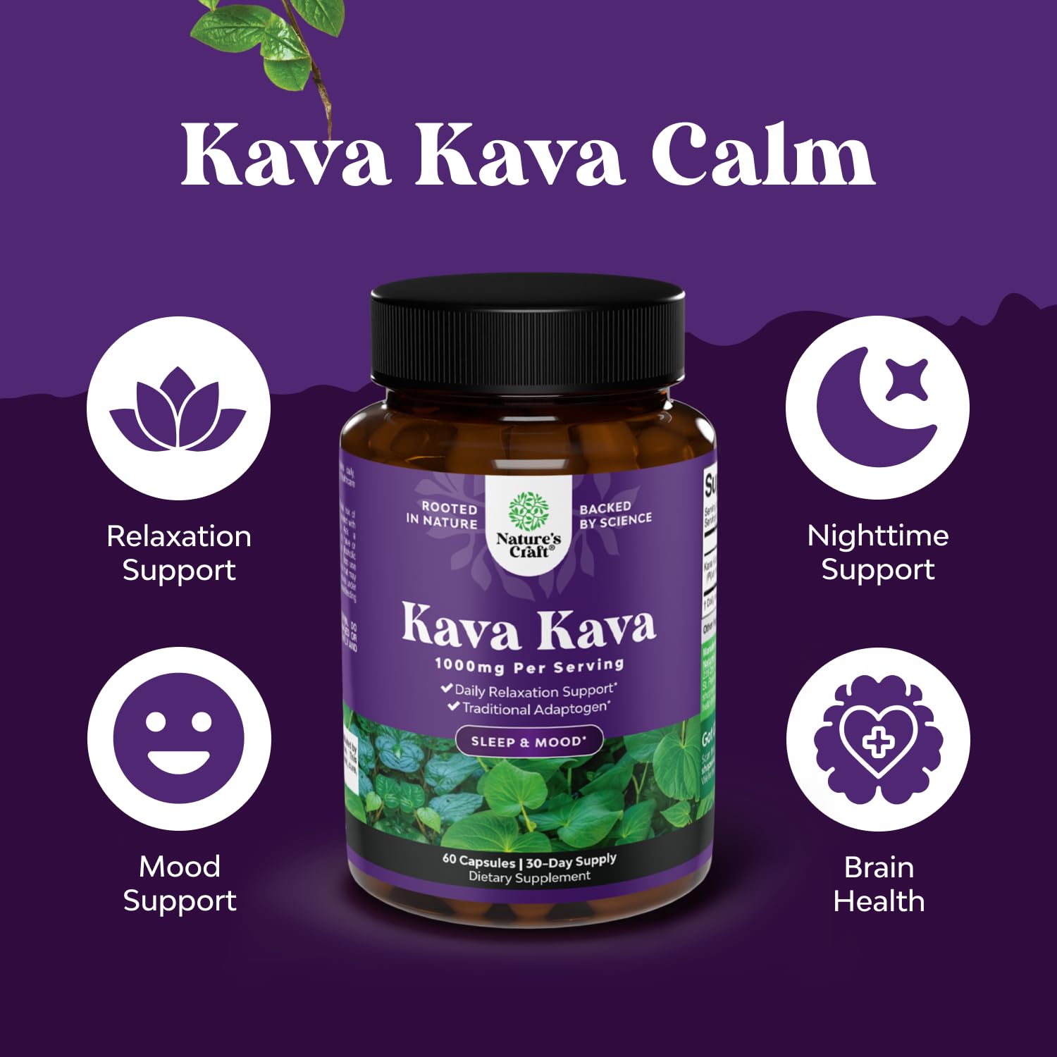 Natures Craft Kava capsules closeup emphasizing quality and mood-support potential.