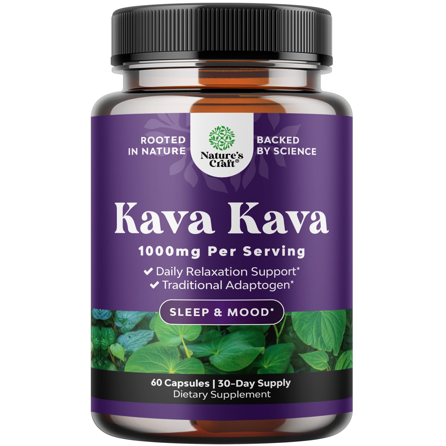 Natures Craft Kava Kava root extract capsules bottle for daily calm support.