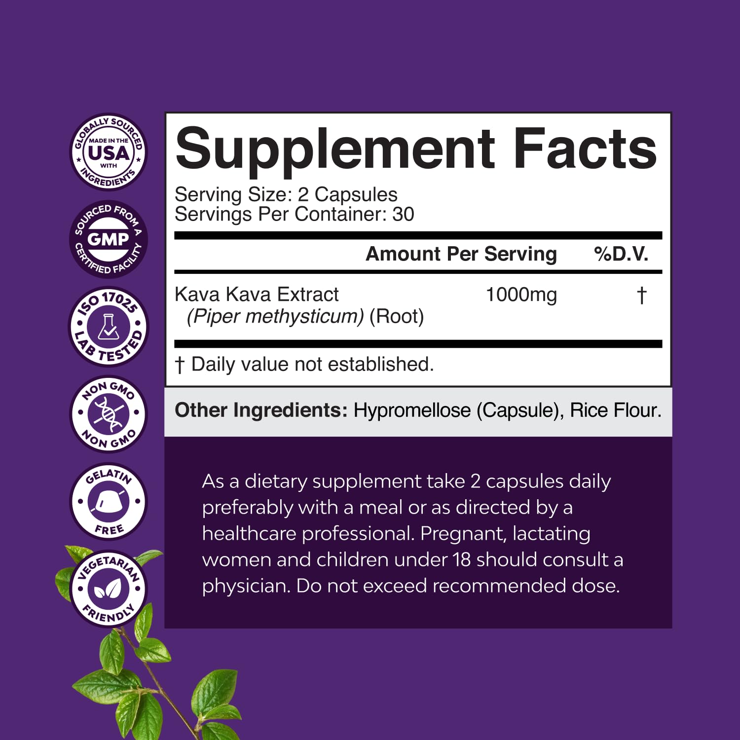 Natures Craft Kava Kavalactones-standardized label highlighting potent relaxation benefits.