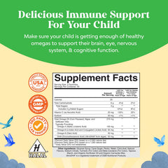 Natures Craft Kids DHA Omega-3 Gummies label close-up highlighting vegan, non-GMO.