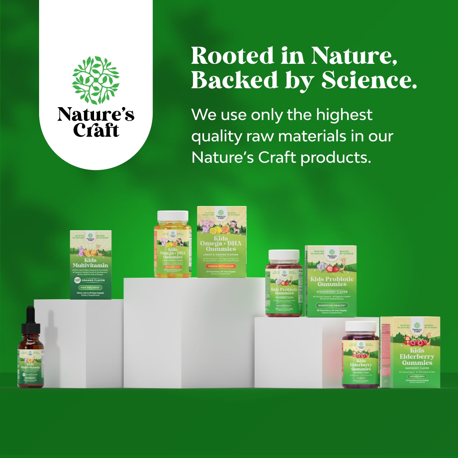 Natures Craft Kids DHA Omega-3 Gummies serving size panel for dosing clarity.