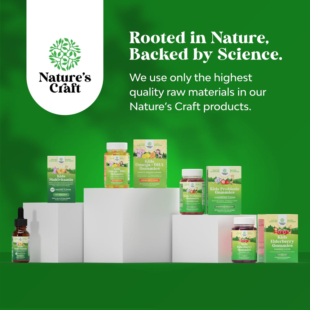 Natures Craft Kids DHA Omega-3 Gummies serving size panel for dosing clarity.