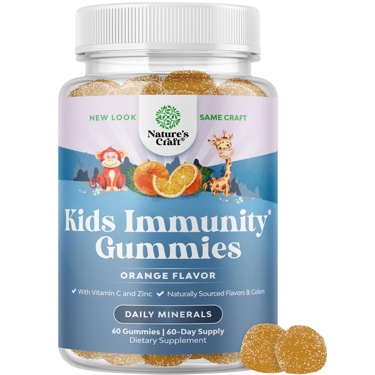 Natures Craft Kids Immunity Gummies bottle front showing convenient daily support
